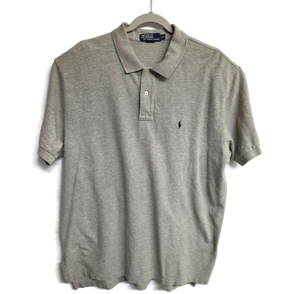 Polo Ralph Lauren Mens XXL Gray Short Sleeve Cotton Pique Polo Shirt Navy Pony